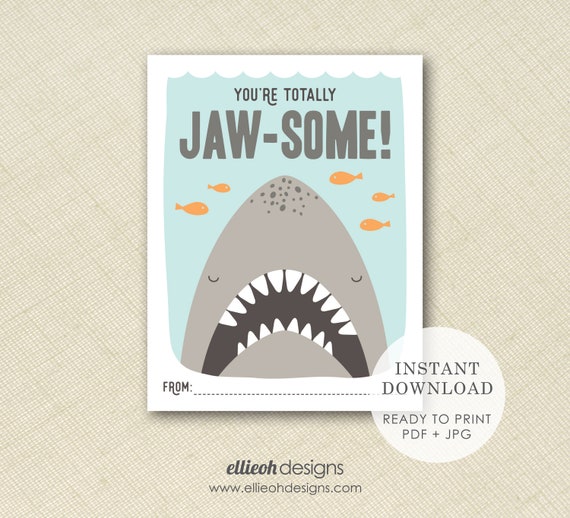 DIGITAL DOWNLOAD | printable shark valentine | printable valentine | classroom valentines | print at home | instant download | printable