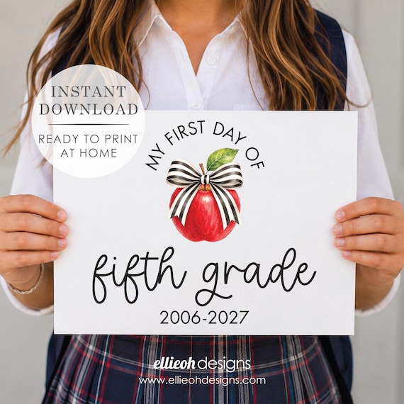 First Day of School Sign | 5th Grade | Easy to Print | DIY Printable School Sign | Instant Download | Back to School Photo Prop | 2026-2027