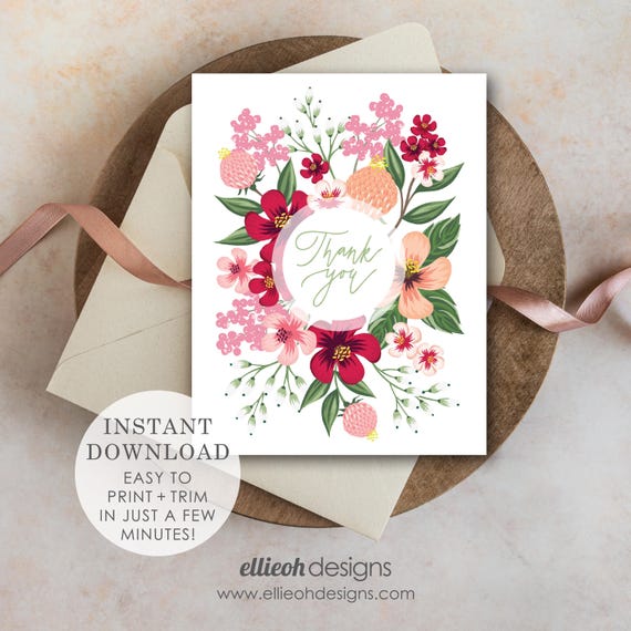 Printable thank you card | INSTANT DOWNLOAD | wedding thank you | blank card | bridal shower thank you | print at home | digital download
