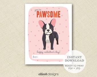 DIGITAL DOWNLOAD |  french bulldog valentine printable | printable valentine | classroom valentines | print at home | instant download |