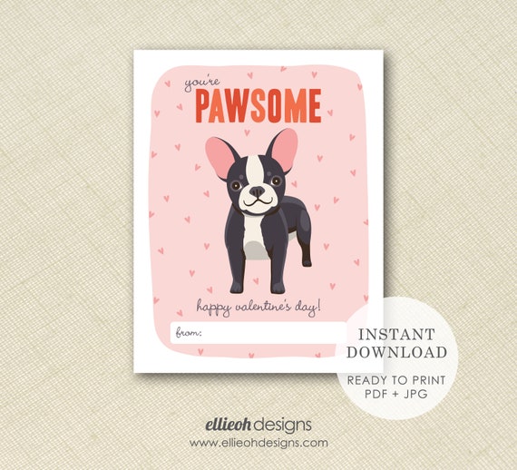 DIGITAL DOWNLOAD |  french bulldog valentine printable | printable valentine | classroom valentines | print at home | instant download |