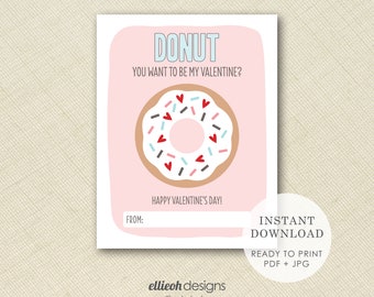 DIGTAL DOWNLOAD | printable donut valentine | classroom valentines | print at home valentine | instant download | printable valentine card