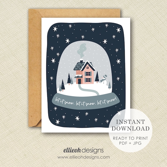 Printable Christmas card | INSTANT DOWNLOAD | printable card | blank card | snow globe | let it snow | print at home | digital download