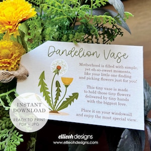 Printable Dandelion Vase Tag. INSTANT DOWNLOAD. Printable Tag. Baby Shower Gift. Unique New Mom Gift. Expecting Mom Gift. Dandelion Vase Tag image 1