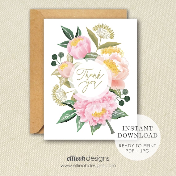 Printable thank you card | DIY | INSTANT DOWNLOAD | printable card | blank card | bridal shower thank you | print at home | digital download