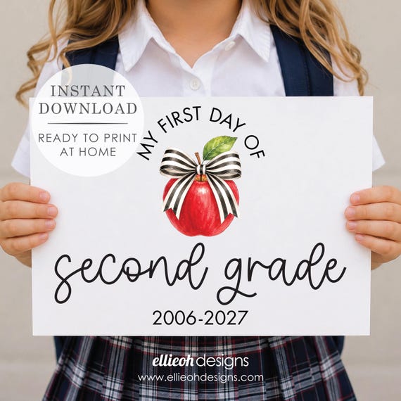First Day of School Sign | 2nd Grade | Easy to Print | DIY Printable School Sign | Instant Download | Back to School Photo Prop | 2026-2027