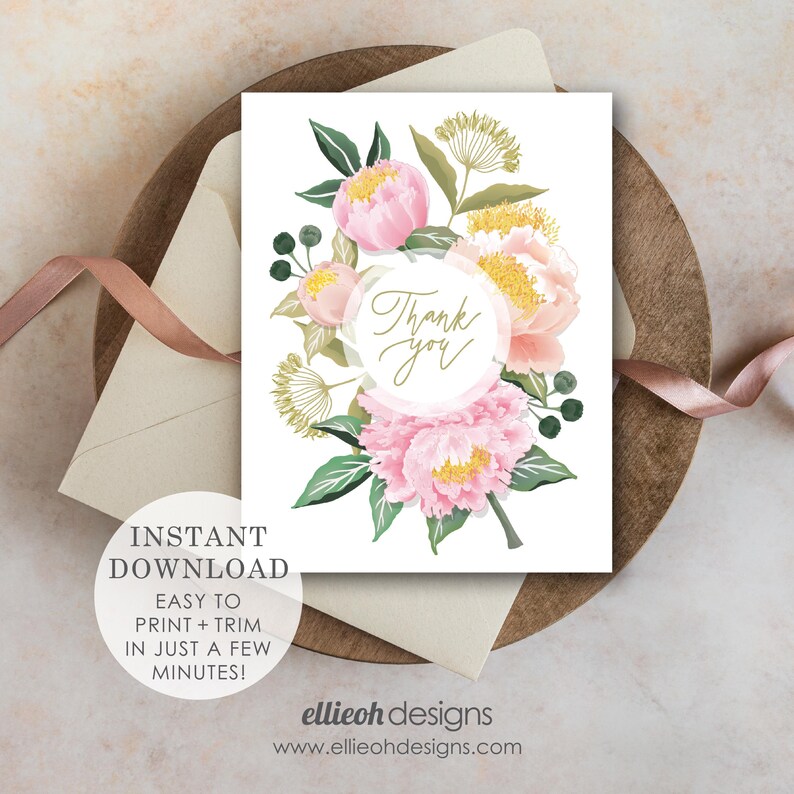 Printable Thank You Card | INSTANT DOWNLOAD | Wedding Thank You | Blank ...