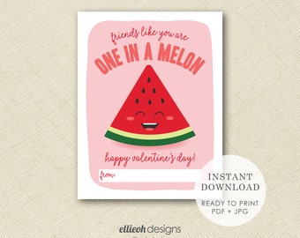 INSTANT DOWNLOAD | printable watermelon valentine | printable valentine | classroom valentines | print at home | cute kids valentine card