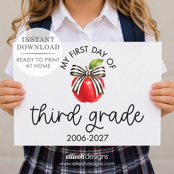 First Day of School Sign | 3rd Grade | Easy to Print | DIY Printable School Sign | Instant Download | Back to School Photo Prop | 2026-2027