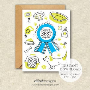 Dog dad card | Father&#39;s Day card | INSTANT DOWNLOAD | printable card | world&#39;s best dog dad | digital download | print at home | blank card