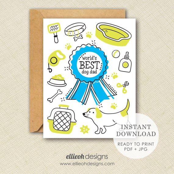 Dog dad card | Father's Day card | INSTANT DOWNLOAD | printable card | world's best dog dad | digital download | print at home | blank card