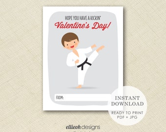 DIGITAL DOWNLOAD | printable karate valentine | classroom valentines | print at home | instant download | valentine's day cards