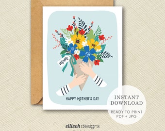 Printable Mother's Day card | INSTANT DOWNLOAD | printable card | blank card | Mother's Day bouquet | print at home | digital download