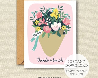 Printable thank you card | INSTANT DOWNLOAD | printable floral bouquet card | bridal shower thank you | print at home | digital download