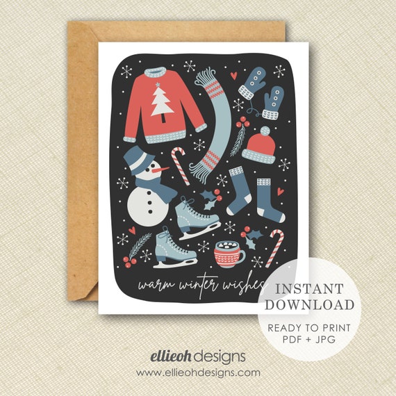 Last minute holiday card | DIY | INSTANT DOWNLOAD | printable card | blank card | warm winter wishes | print at home | digital download