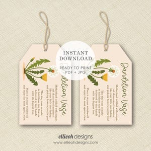 Printable Dandelion Vase Tag. INSTANT DOWNLOAD. Printable Tag. Baby Shower Gift. Unique New Mom Gift. Expecting Mom Gift. Dandelion Vase Tag image 3
