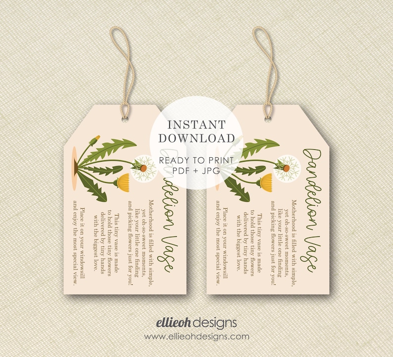 Printable Dandelion Vase Tag. INSTANT DOWNLOAD. Printable Tag. Baby Shower Gift. Unique New Mom Gift. Expecting Mom Gift. Dandelion Vase Tag image 3