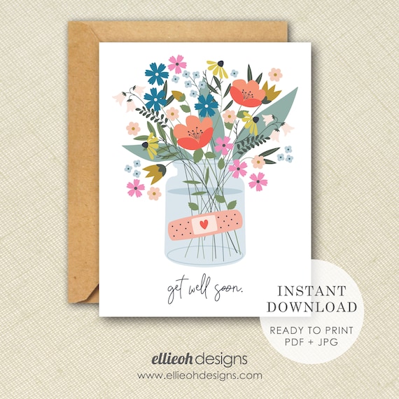Printable get well card | DIY | INSTANT DOWNLOAD | printable card | blank card | get well soon card | print at home | digital download