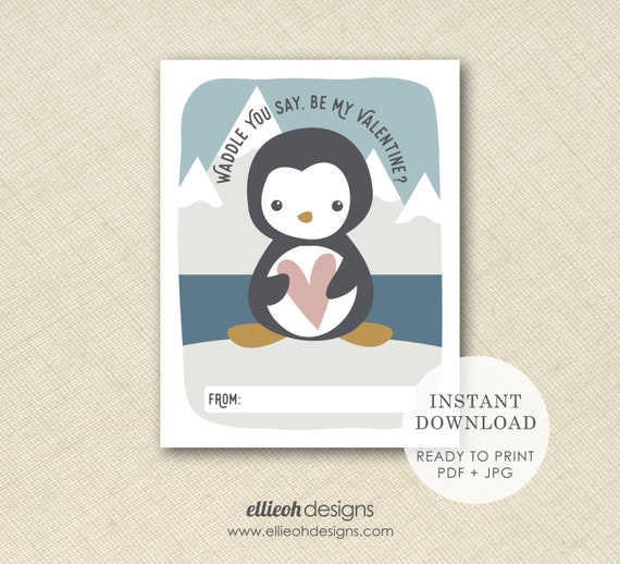 DIGITAL DOWNLOAD | printable penguin valentine | printable valentine card | classroom valentines | print at home | instant download