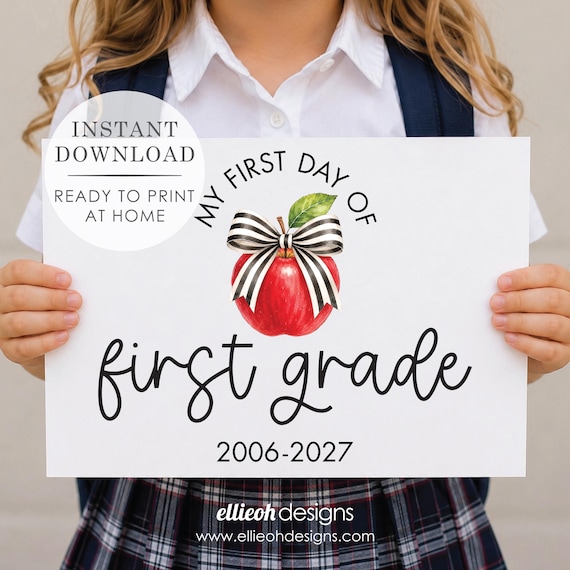 First Day of School Sign | 1st Grade | Easy to Print | DIY Printable School Sign | Instant Download | Back to School Photo Prop | 2026-2027