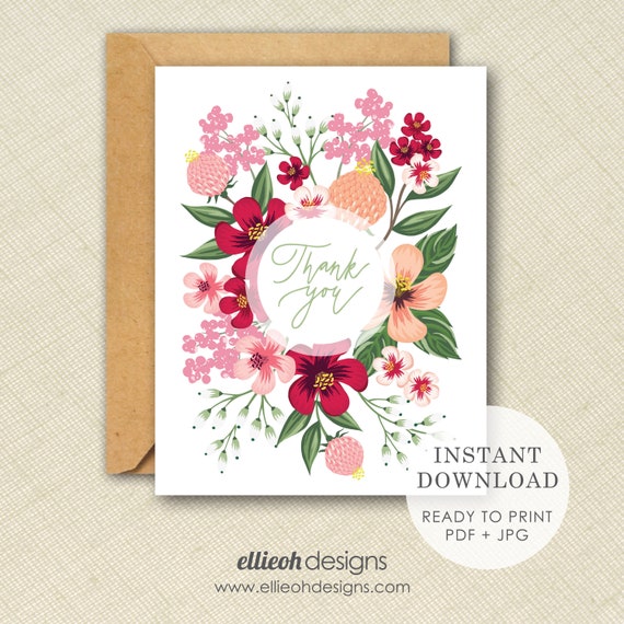 Printable thank you card | DIY | INSTANT DOWNLOAD | printable card | blank card | bridal shower thank you | print at home | digital download