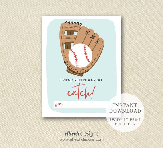 DIGITAL DOWNLOAD | printable valentine | sports theme valentine | boy baseball | kids classroom valentine | print at home | instant download