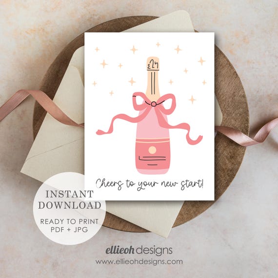 Divorce Card Printable | Cheers to Your New Start | Funny Divorce Card | Instant Download | Blank Inside | Fresh Start | Newly Single Gift