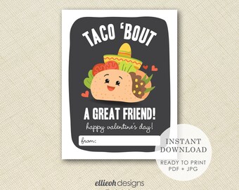 DIGITAL DOWNLOAD |  taco valentine printable | printable valentine | classroom valentines | print at home | instant download | printable