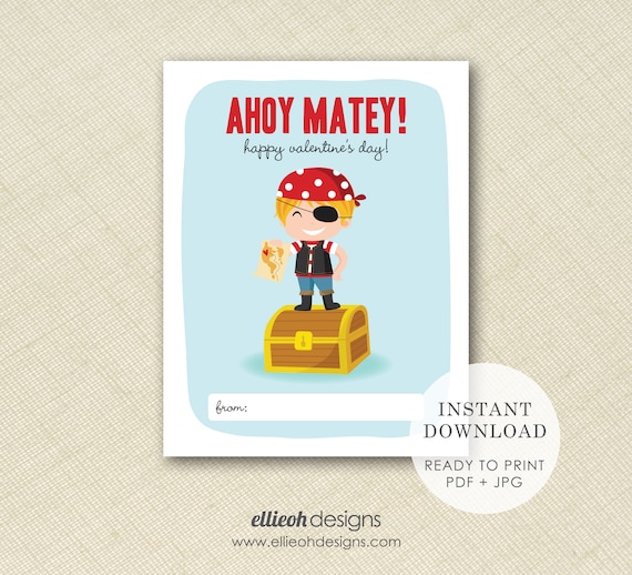 DIGITAL DOWNLOAD | printable pirate valentine | printable valentine card | classroom valentines | print at home | instant download | quick