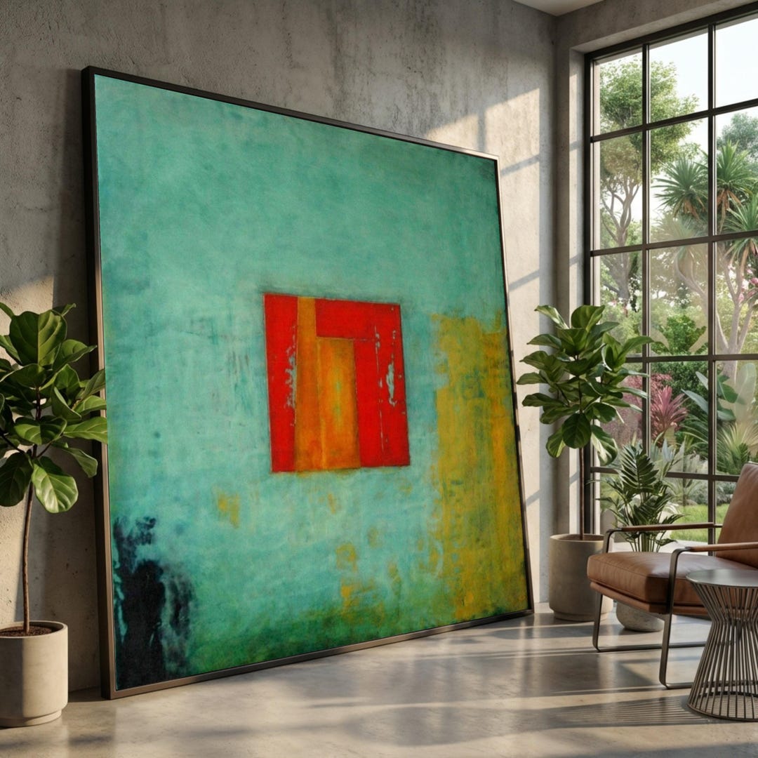 Abstract Geometric Canvas Art, Modern Red Square, Blue - Etsy