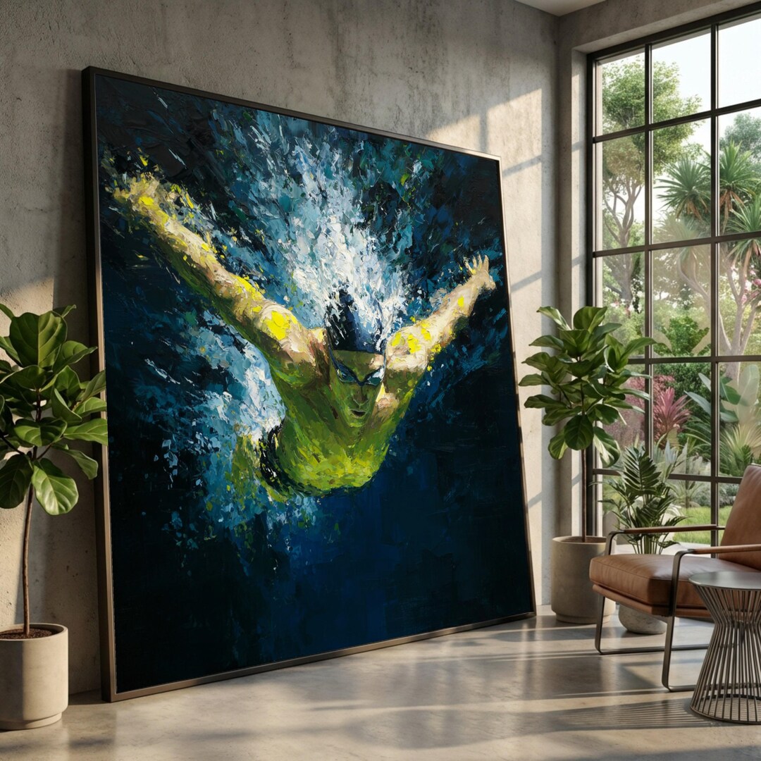 Abstract Swimmer Canvas, Dynamic Water Splash Painting, Sport Art - Etsy