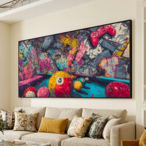Vibrant Pool Table Canvas, Graffiti Billiards Wall Art