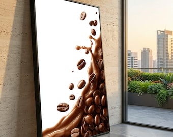 Coffee Bean Splash Canvas, Modern Kitchen Wall Art
