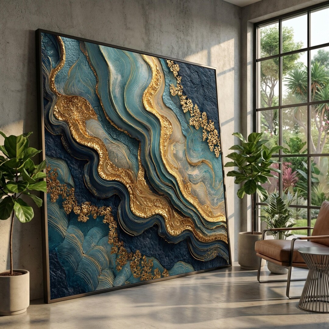 Blue and Gold Geode Canvas Art, Luxury Metallic , Modern Wall Decor - Etsy