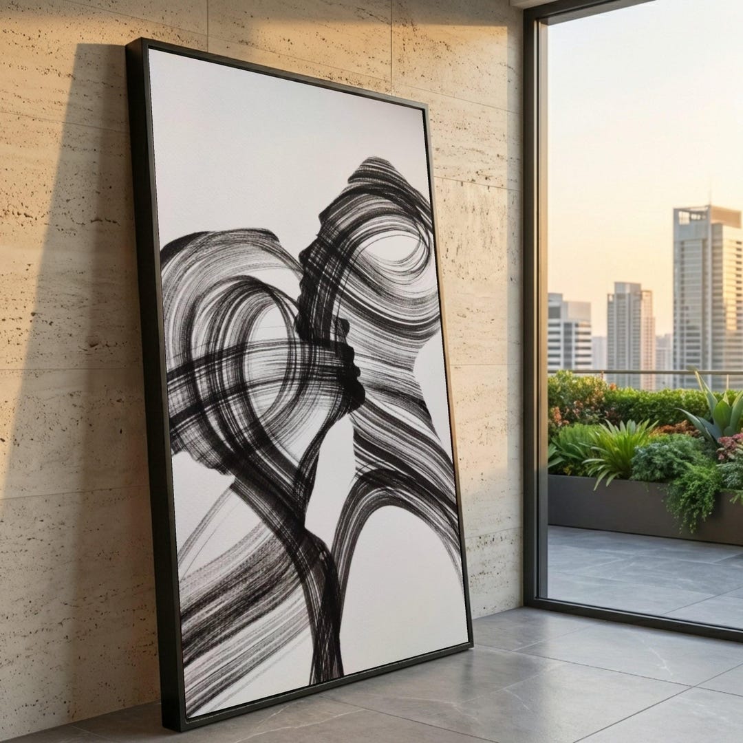 Abstract Lovers Canvas Print, Black and White Brushstroke Art, Modern ...