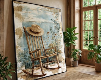Rustic Rocking Chair Canvas Print, Vintage Farmhouse Porch Art