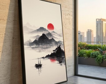 Lienzo impreso de Misty Mountain, arte mural de paisaje asiático