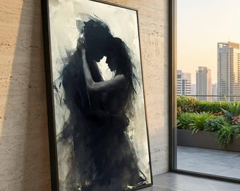 Romantic Couple Embrace Canvas Art, Abstract Silhouette Painting