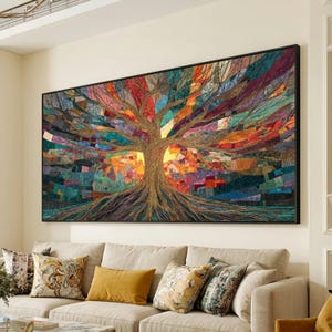Albero della vita in mosaico su tela, arte astratta e colorata della natura