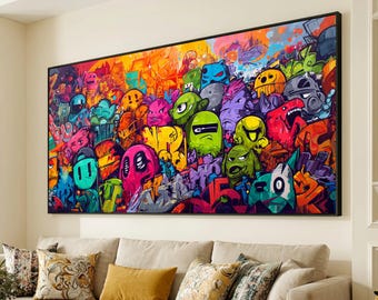 Urban Graffiti Canvas, Colorful Street Art, Modern Pop Illustration