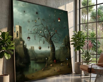 Surrealer Augenbaum, Leinwanddruck, dunkle traumhafte Landschaft