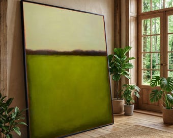 Lienzo impreso con paisaje verde abstracto, arte mural minimalista moderno