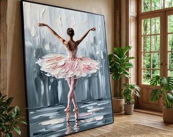 Elegant Ballerina Canvas, Pink Tutu Ballet Dancer Wall Art