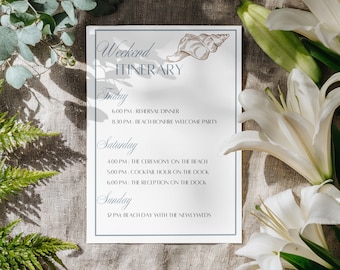 Tropical Wedding Weekend Itinerary: Beach Wedding Timeline (Printable Canva Template)