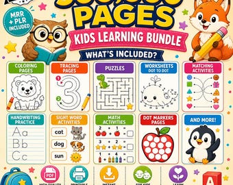 Pacchetto di oltre 500.000 risorse educative per bambini in formato PLR/MRR, fogli di lavoro stampabili, pagine da colorare, giochi, attività di apprendimento per bambini, download immediato.