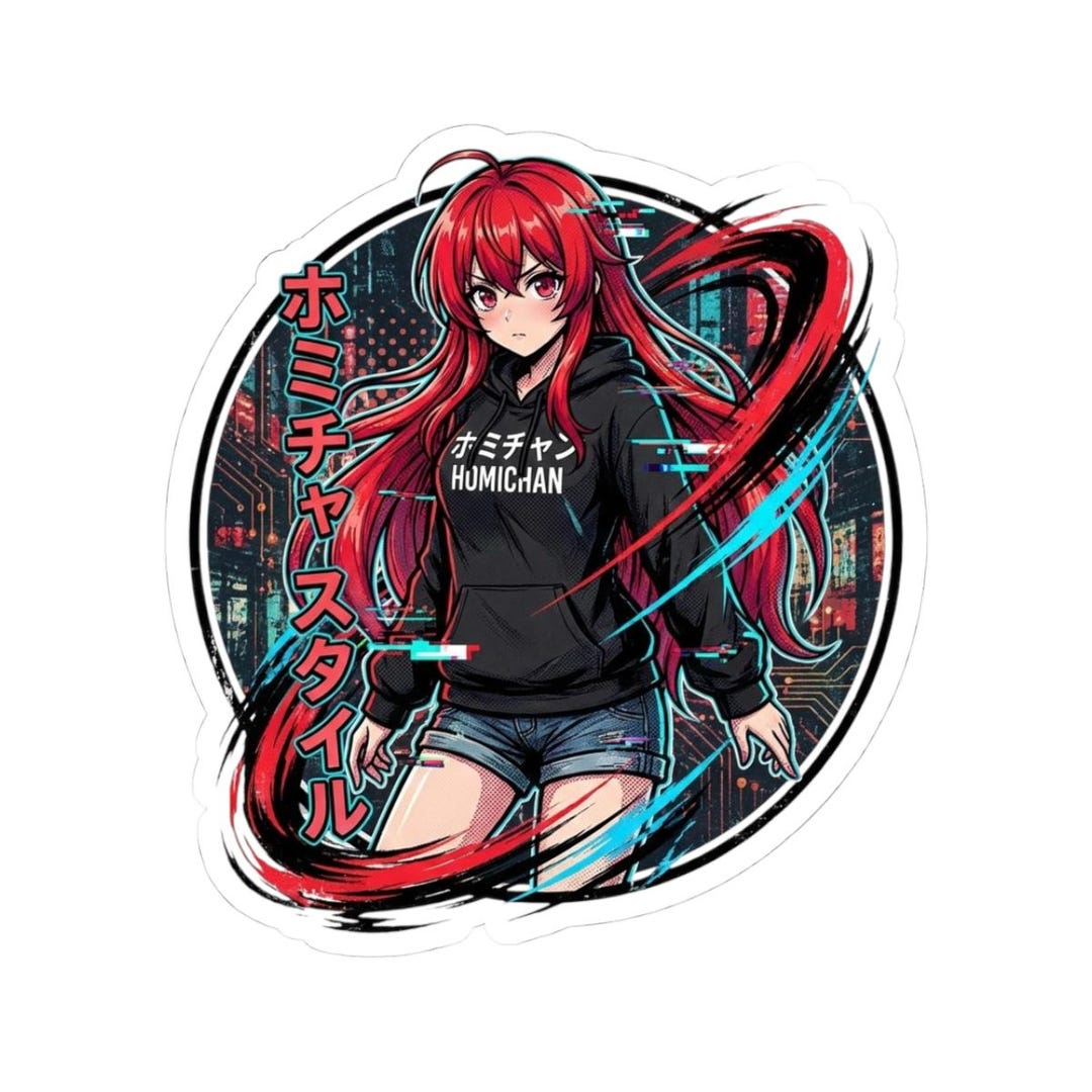 Copy of Red Anime Girl Sticker | Kiss-cut Japanese Text, Cybercity Art ...