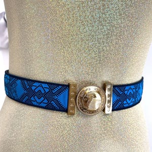 Versace Logo Plaque Crystal Belt Blue Size 90 NWT Versace belt Gold Medusa-Buckle Blue Leather 90 /36 NWT $600  main image 4