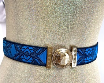 Винтажный кожаный ремень Versace с золотой медузой и вышивкой, размер 70 (S)