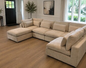 U Shape Sofa, Durable Living Room Couch, Stain-Resistant Fabric