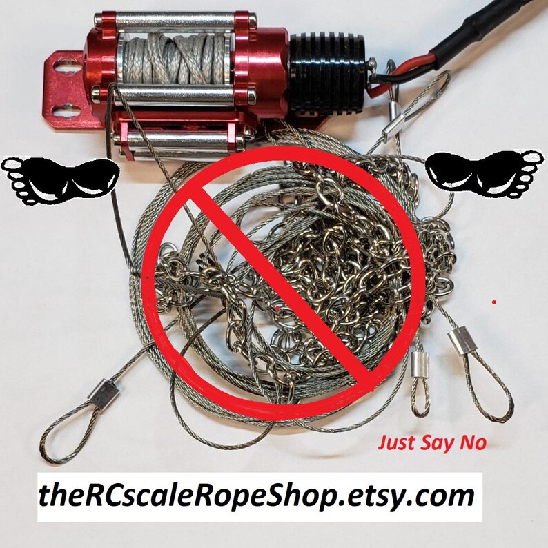 May include: A red and black winch with a silver cable and chain. The image includes the text "Just Say No" and the Etsy shop URL.